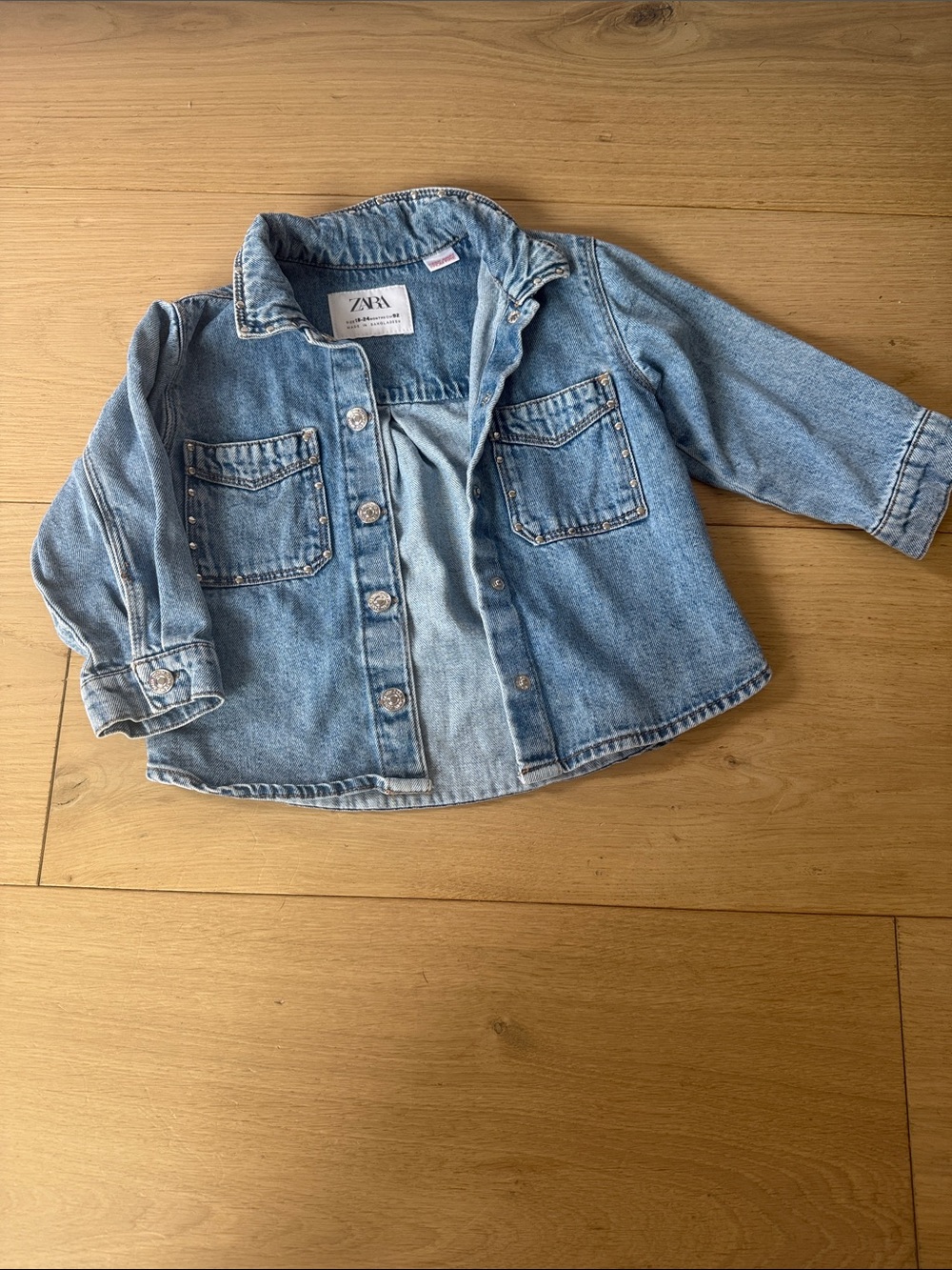 Zara Light Blue Kids Denim Jacket Shacket studded